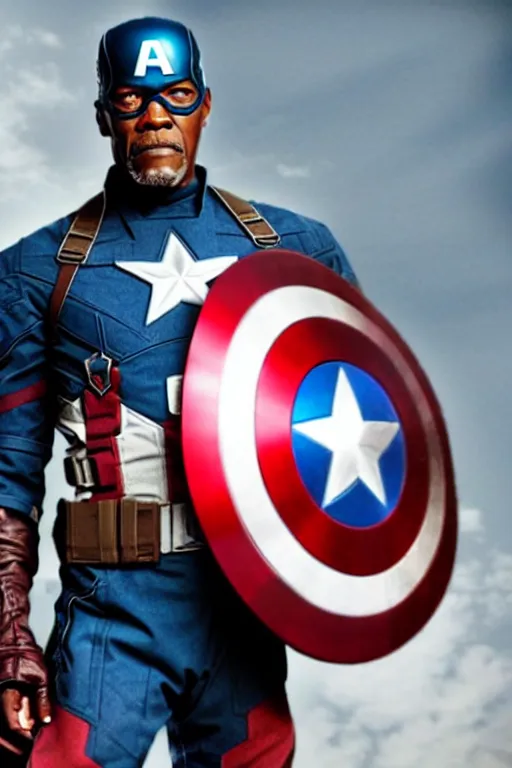 Prompt: film still of Samuel L Jackson as Captain America in new Avengers film