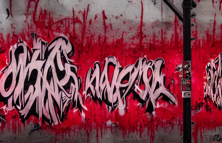 Image similar to new york underground graffiti, bloody meat font, dripping blood red, 4k