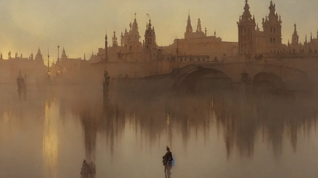 Image similar to sevilla city of spain, reflexions, verry high details by william turner art, greg rutkowski and alphonse mucha, trending on artstation, very very detailed, masterpiece,