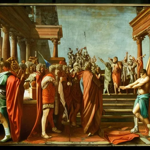 Image similar to a photograph of the last moments of julius caesar's life