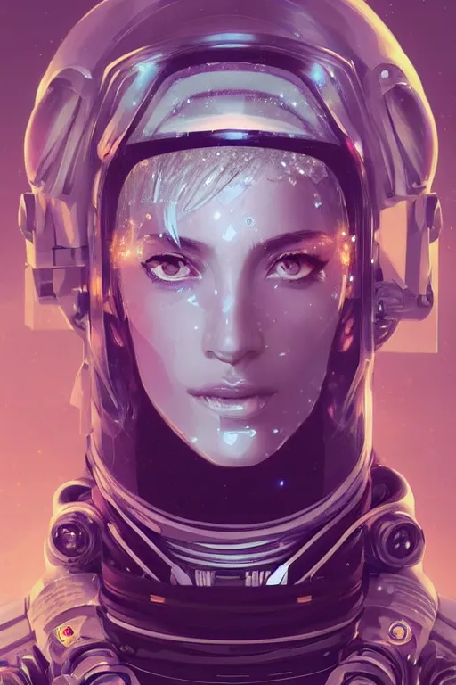 Prompt: a cyberpunk astronaut, halfturn portrait of a big crystal face made of crystals half - turn,, full face frontal centered, ultra detailed, by nixeu and guweiz weta, sleek curves, intricate sharp focus, trending on artstation hq, deviantart, pinterest, unreal engine 5,