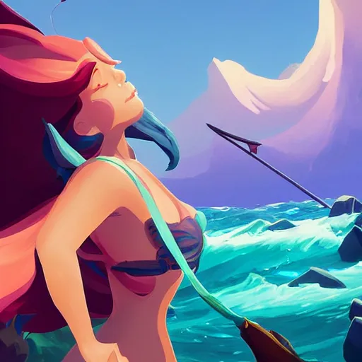 Image similar to painting mermaid treasure on sea of thieves game avatar hero smooth face median photoshop filter cutout vector, behance hd by jesper ejsing, by rhads, makoto shinkai and lois van baarle, ilya kuvshinov, rossdraws global illumination