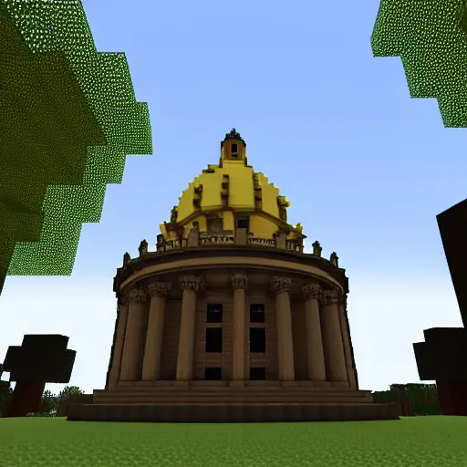Prompt: radcliffe camera made in minecraft, full view