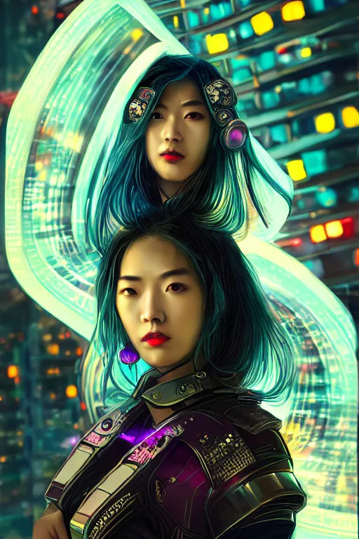 Image similar to portrait futuristic dreaming cyberpunk female samurai, in futuristic fire sparkles and firefly tokyo rooftop cyberpunk night, ssci-fi, fantasy, intricate, very very beautiful, elegant, neon light, highly detailed, digital painting, artstation, concept art, soft light, hdri, smooth, sharp focus, illustration, art by tian zi and craig mullins and WLOP and alphonse mucha