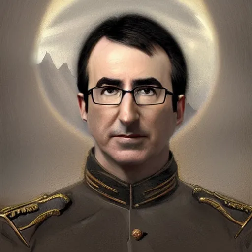 Image similar to portrait of stoic looking john oliver as in the vigo carpathian painting, full body, military uniform, fantasy, intricate, elegant, beautiful, highly detailed, charcoal, centered, dark, smokey, digital painting, artstation, concept art, smooth, sharp focus, illustration, art by artgerm and greg rutkowski and alphonse mucha