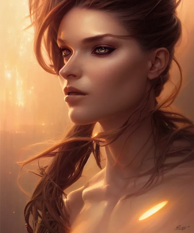 Prompt: futuristic woman portrait, sci-fi, amber eyes, face, long hair, fantasy, intricate, elegant, highly detailed, digital painting, artstation, concept art, smooth, sharp focus, illustration, art by artgerm and greg rutkowski and alphonse mucha