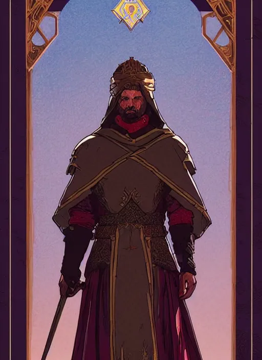 Prompt: tarot card of a high priest game of thrones character design by laurie greasley and sherree valentine daines concept art, matte, sharp focus, illustration, hearthstone, art by artgerm and greg rutkowski and alphonse mucha