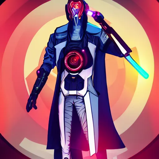 Image similar to cyberpunk jhin as the leader of a futuristic communist nation, cybernetics, sharp lines, digital, artstation, colored in