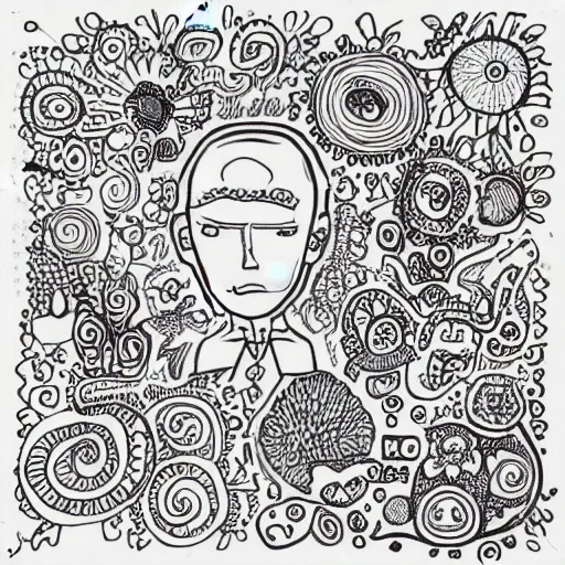 Image similar to doodle art, intricate, face doodles, random characters, white background