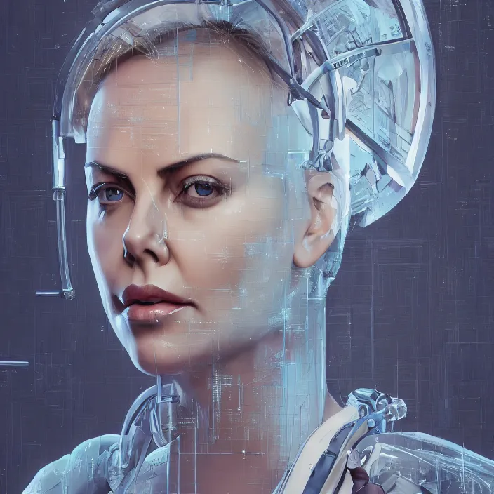 Prompt: portrait of charlize theron as a nurse. intricate abstract. intricate artwork. by tooth wu, wlop, beeple, dan mumford. octane render, trending on artstation, greg rutkowski very coherent symmetrical artwork. cinematic, hyper realism, high detail, octane render, 8 k, iridescent accents