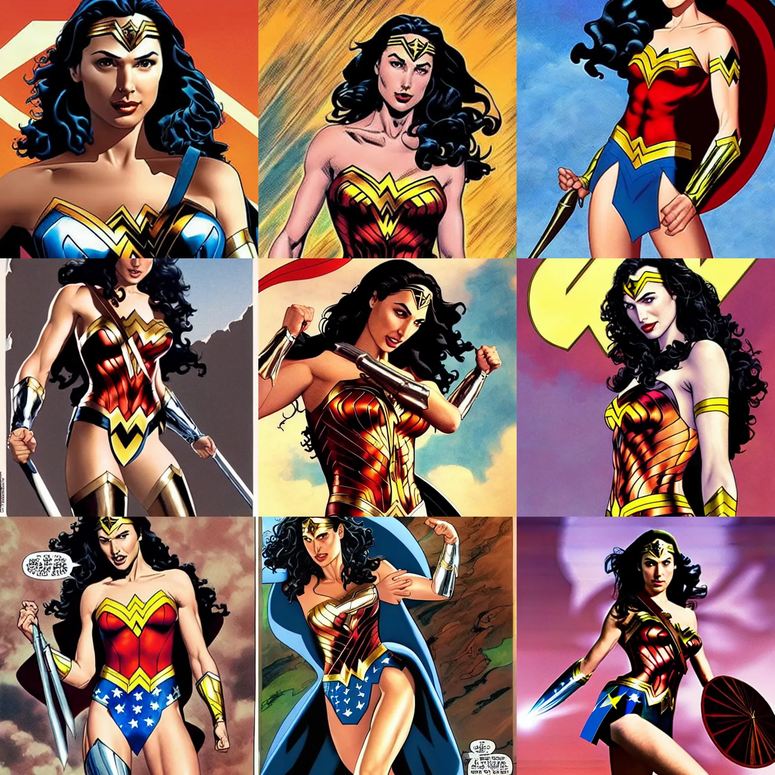 Prompt: Gal Gadot as wonder woman by brian bolland by alex ross by Esad Ribic by Greg Land