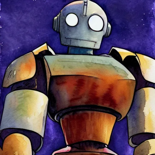 Image similar to iron giant, watercolor illustration for a book