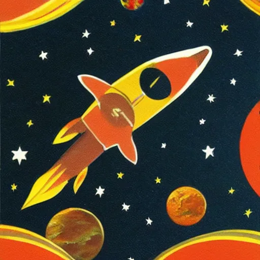 Image similar to a cat on a rocket in outerspace going to mars