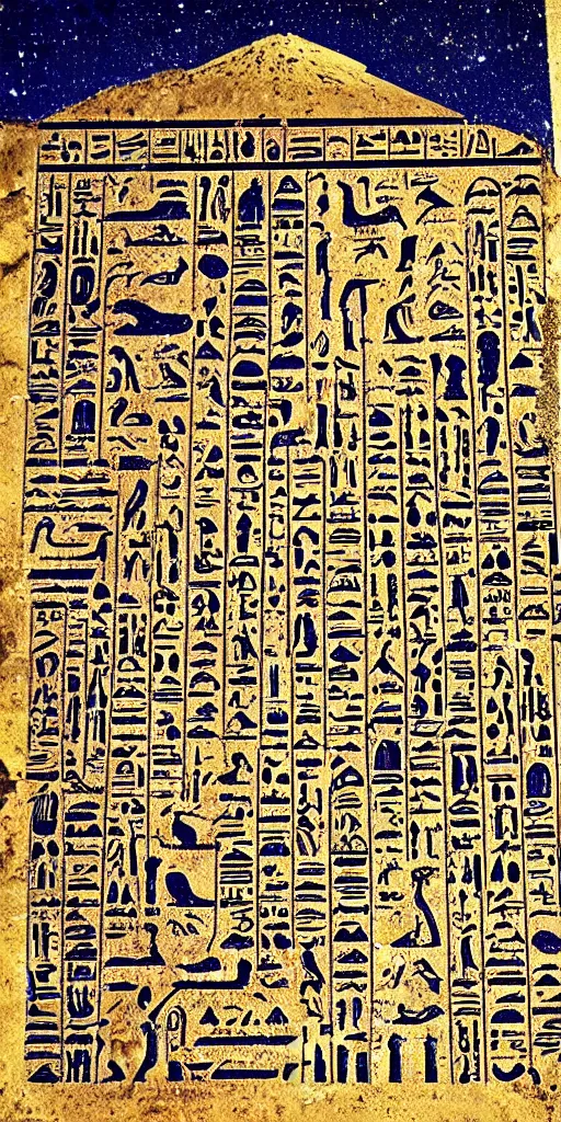 Prompt: egyptian hieroglyph blueprints to a spaceship