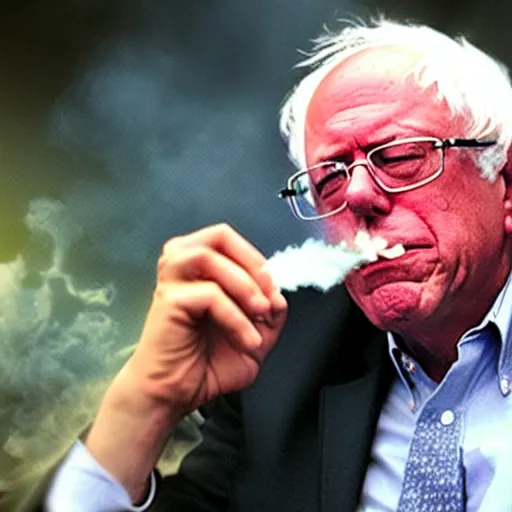 Prompt: bernie sanders smoking a blunt on a magic the gathering card