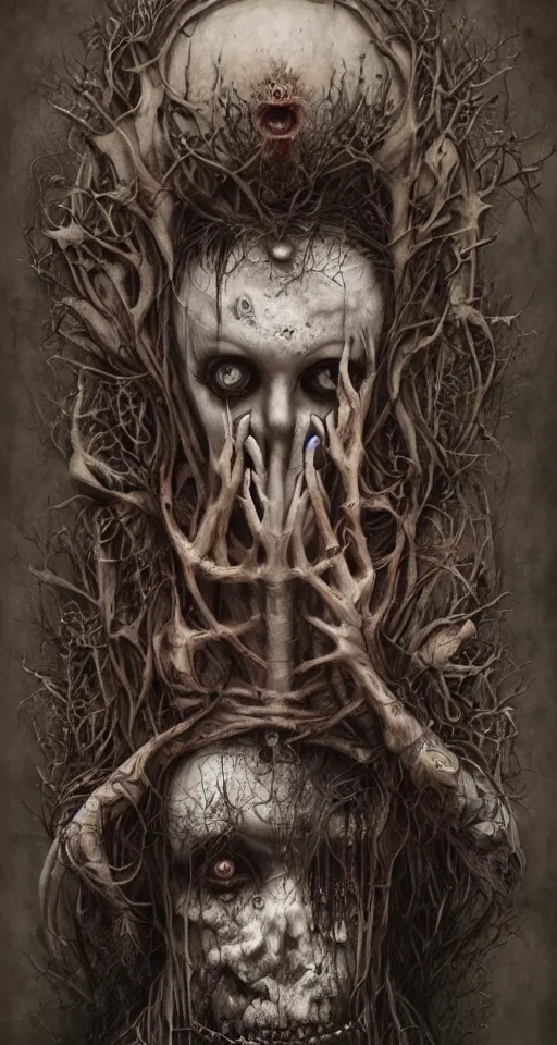 Prompt: Horror portrait by Santiago Caruso and Nekro and Amanda Sage and Alex Pardee, cgsociety 4k
