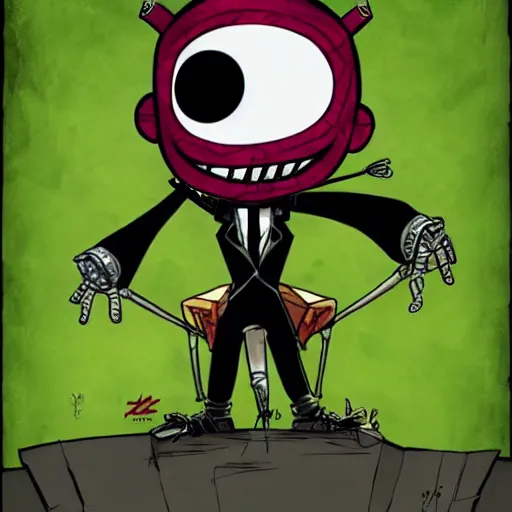 Image similar to Invader Zim, in Kim Jung Gi Style,