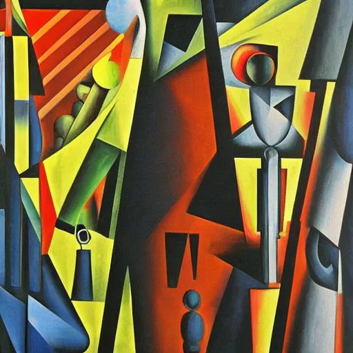 Image similar to carbon based life forms, cubist mural art