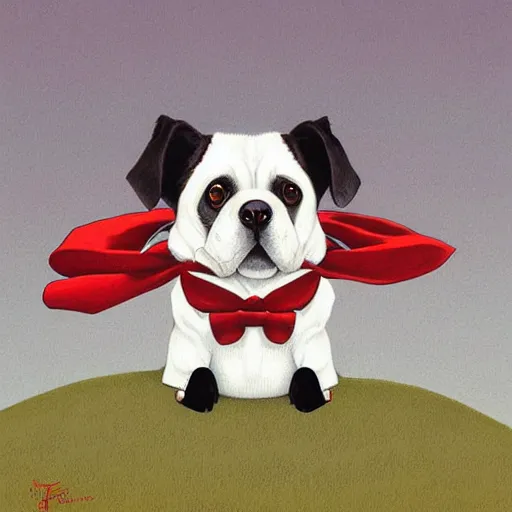 Image similar to portrait illustration of funny dog in the white tuxedo and red tie by jeremiah ketner, quint buchholz, wlop, dan mumford