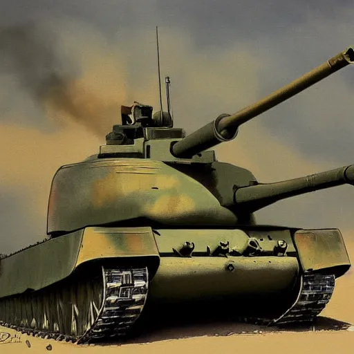 Prompt: a military art print of a tank by david pentland