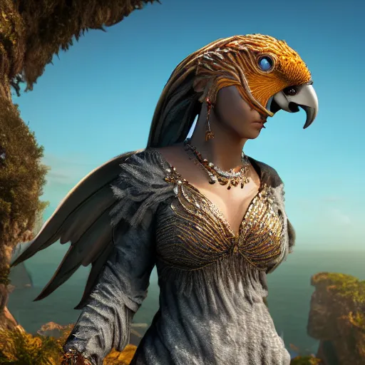 Prompt: a goddess with a big parrot. fantasy magic style. highly detailed 8 k. intricate. lifelike. soft light. sony a 7 r iv 5 5 mm. unreal engine with nanite and path tracing