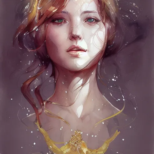 Image similar to The shining golden queen of jellyfish soars in the thick gray stormy ocean artstation , watercolor, highly detailed, portrait, by krenz cushart