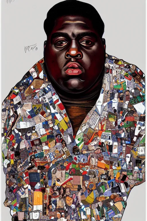 Image similar to a full body portrait of biggie smalls in style of egon schiele, masterpiece, hyperdetailed, complex, intricate, 4 k, trending on artstation