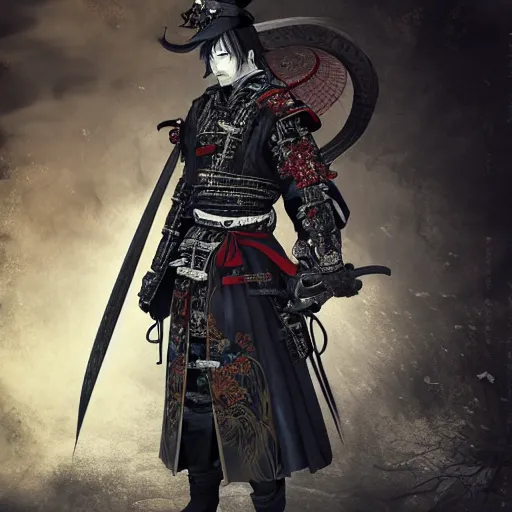 Image similar to Male Victorian Gothic Samurai, hd, intricate, bloodborne, 8k, digital art