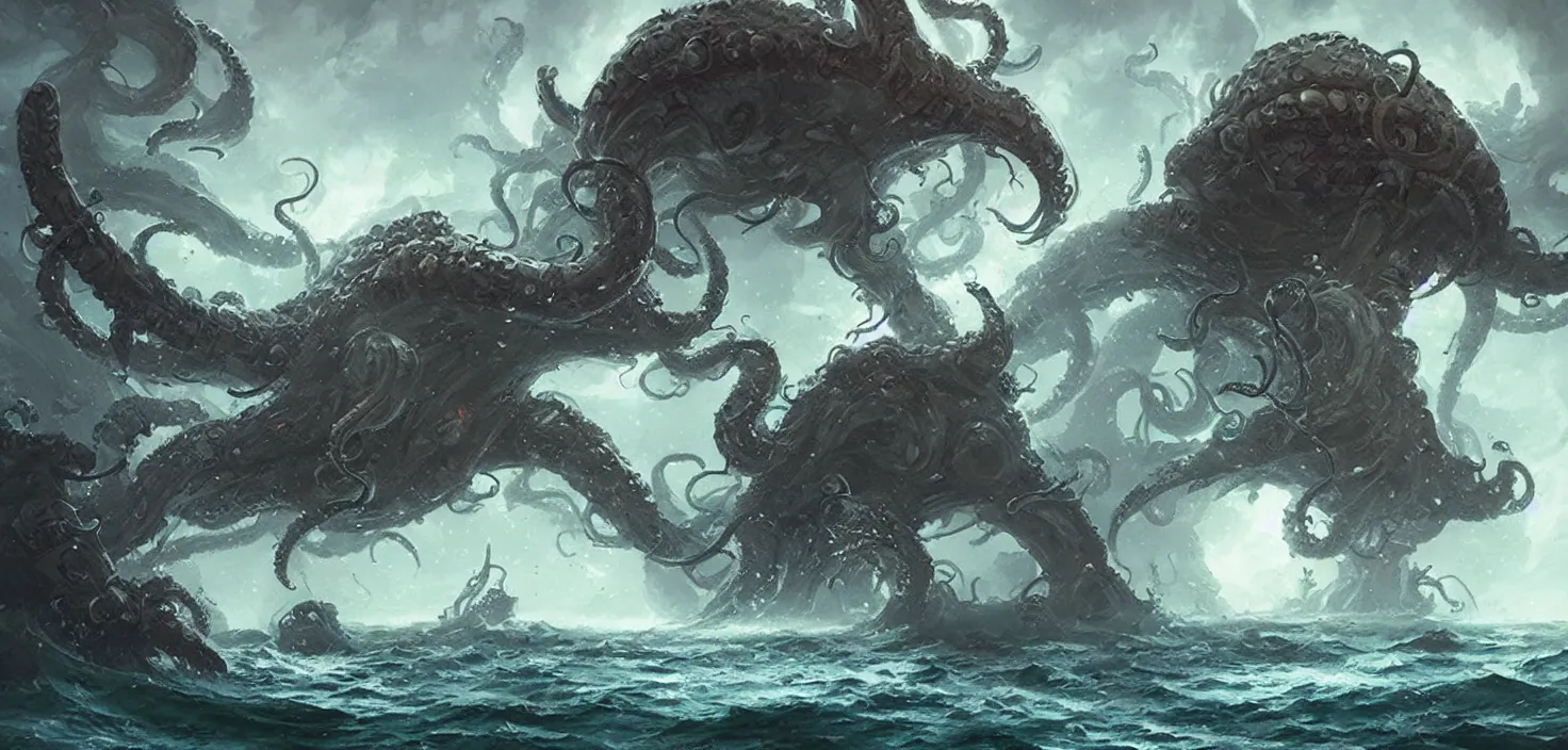 kraken destroying ships, tentacles rising from the | Stable Diffusion ...