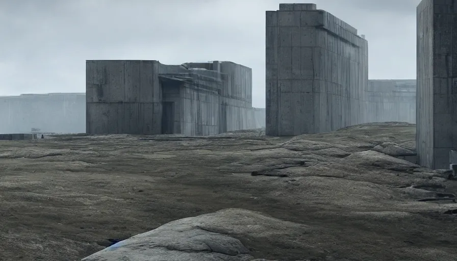 Prompt: big brutalist imperial military base on cliffs, drawing architecture, cinematic shot, by greig fraser, by emmanuel lubezki, robert richardson, hoyte van hoytema, roger deankins, janusz kaminski, alejandro inarritu