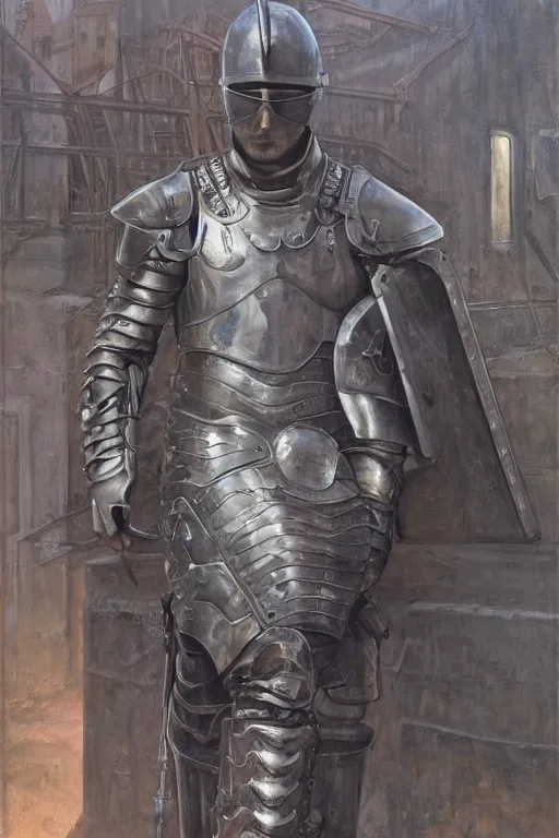 Image similar to a detailed matte portrait of an jensen ackles in steel plate armor, detailed face, very large longsword leaning against the side of a tavern, city streets, masterpiece, 8 k, art by donato giancola and greg rutkowski and wayne barlow and zdzisław beksinski
