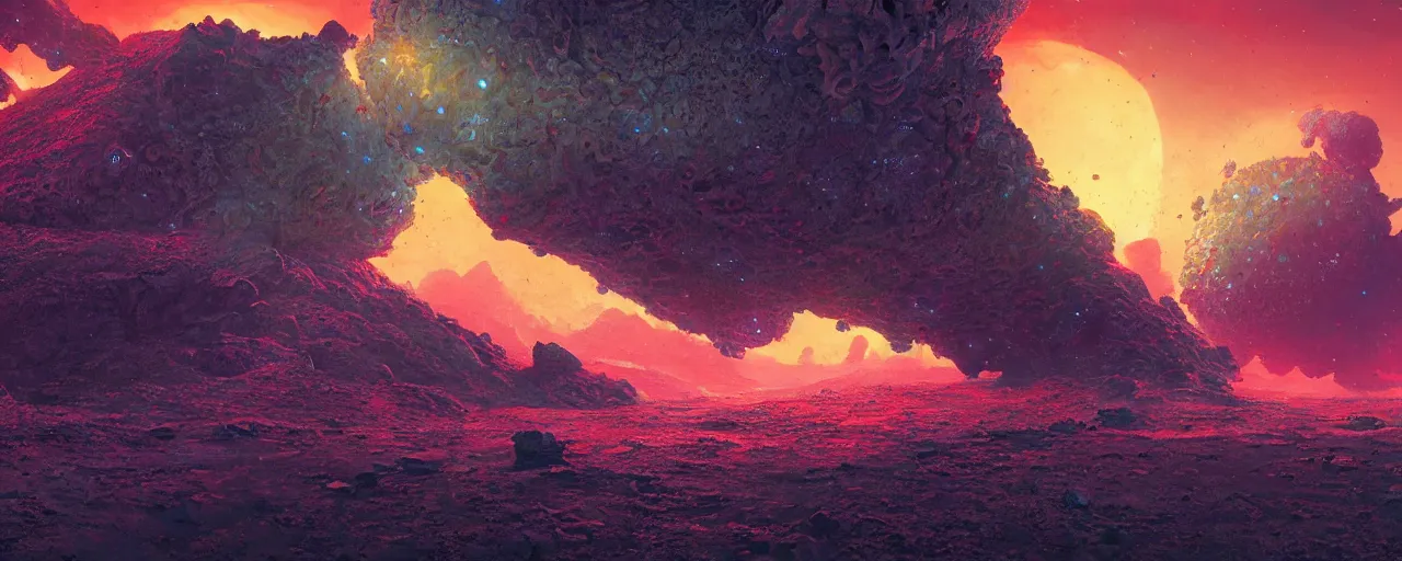Prompt: ” barren asteroid, [ cinematic, detailed, epic, widescreen, opening, establishing, mattepainting, photorealistic, realistic textures, octane render, art by paul lehr ] ”