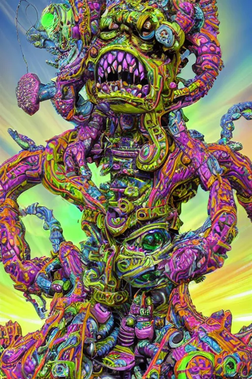 Image similar to hyper-maximalist lowbrow style overdetailed 3d sculpture of a monster by clogtwo and ben ridgway inspired by beastwreckstuff chris dyer and jimbo phillips. Cosmic horror infused retrofuturist style. Hyperdetailed high resolution. Render by binx.ly in discodiffusion. Dreamlike surreal polished render by machine.delusions. Sharp focus.