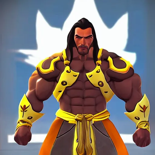 Image similar to a screenshot of arnold schwarzenegger as hanzo in overwatch