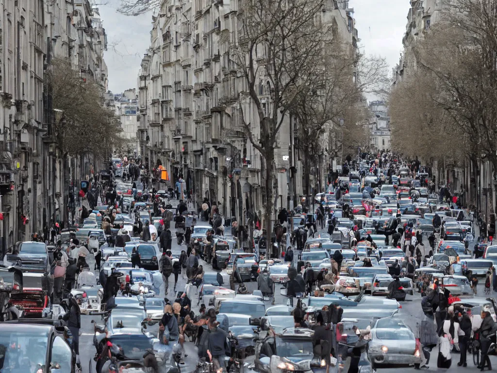 Image similar to rue parmentier with traffic and people partying