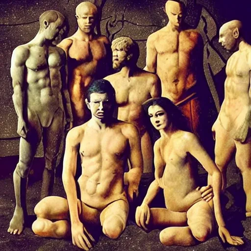 Prompt: “The cast of Star Trek posing for a group photo in the style of michelangelo”