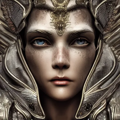 Image similar to Very very very very highly detailed epic photo of angelic face with venetian mask, intricate, dystopian, sci-fi, extremely detailed, digital painting, artstation, concept art, smooth, sharp focus, illustration, intimidating lighting, incredible art by Anton Pieck, Octane render in Maya and Houdini VFX