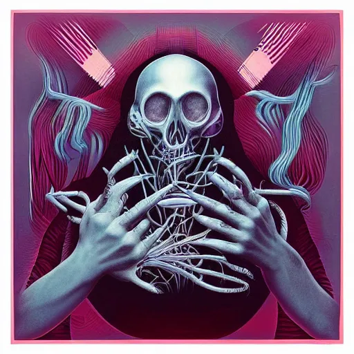 Image similar to pastel screen print on thick paper of album artwork for the band TOOL designed by Ash Thorp and Nychos.