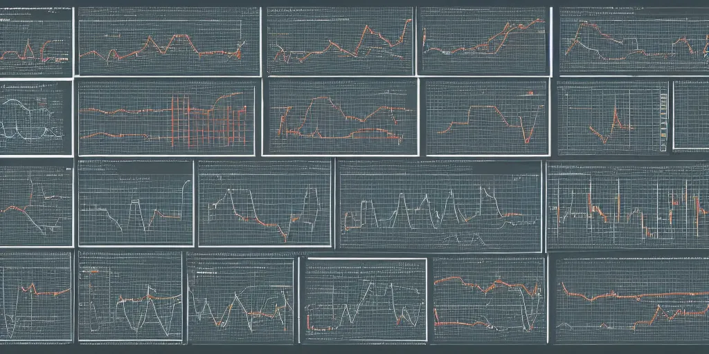 Prompt: sci Fi data readouts, dark screen, charts, bar graphs, abstract shapes, typographical scan of a cave, numbers and lines