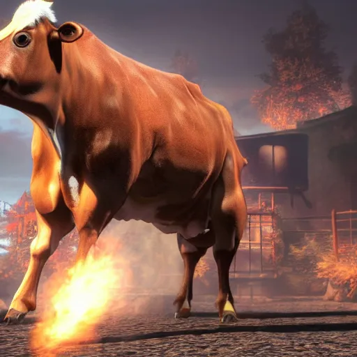 Prompt: a cow, as a character in tekken