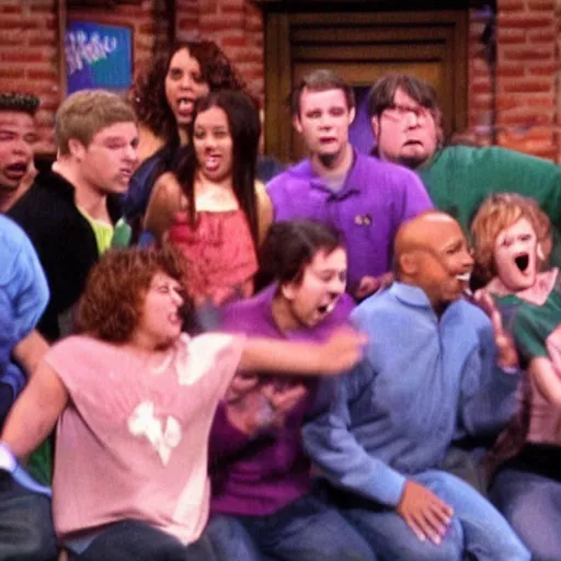 Prompt: scooby - doo cast mosh pit on the jerry springer show