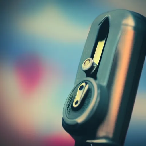 Prompt: retro walkie-talkie, medium closeup, simple blurred background, painted