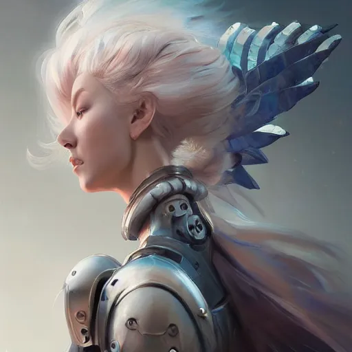 Image similar to A masterpiece portrait of a iron princess menacing girl with tall white amazing victorian wig with mecha wings. trending on artstation, digital art, by Stanley Artgerm Lau, WLOP, Rossdraws, James Jean, Andrei Riabovitchev, Marc Simonetti, Yoshitaka Amano