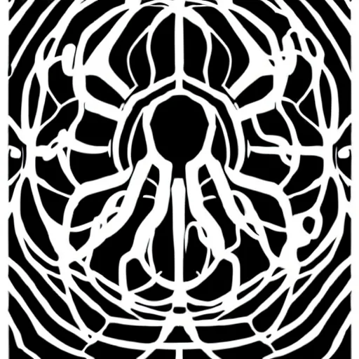 Prompt: cyborg octopus symmetrical colour ink painting, digital art, minimal geometric