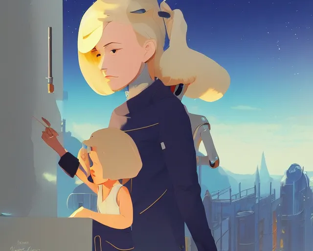 Image similar to a young blond girl with blue eyes science fiction, artstation, elegant, highly detailed, digital painting, concept art, smooth, sharp focus, illustration, art by don bluth and michel ocelot and makoto shinkai and tom whalen and atey ghailan and akihiko yoshida