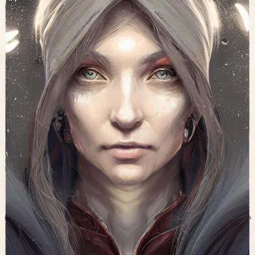 Prompt: a portrait of shannon moon as a wizard, urban motifs, intricate, elegant, highly detailed, digital painting, trending on artstation, concept art, smooth sharp focus, illustration, art by artgerm and greg rutkowski