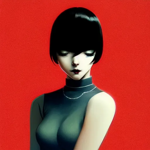 Image similar to a beautiful slim shy goth girl ignores you, art by ilya kuvshinov and lois van baarle and ross tran and range murata and artgerm and andy warhol, norman rockwell, digital art, highly detailed, profile picture, intricate, sharp focus, mystical trending on artstation hq, deviantart, pinterest, unreal engine 5, 4 k uhd image