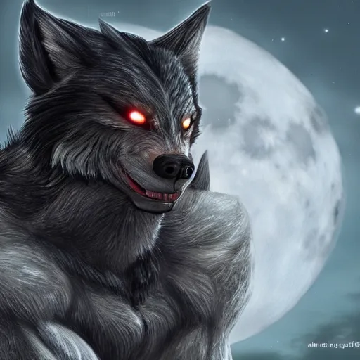 Prompt: male werewolf transformation at night with black realistic fur, under the moon, ultra detail, anime style, 8 k