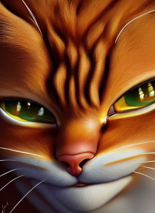 Image similar to photo of a gorgeous young garfield in the style of stefan kostic, fat, realistic, sharp focus, 8k high definition, insanely detailed, intricate, elegant, art by stanley lau and artgerm