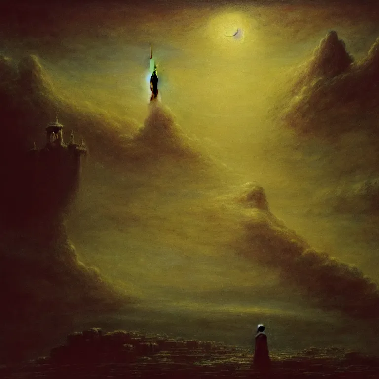 Image similar to a cinematic scene from the istanbul on clouds, solidity and eternity, lovecraft, concept art by beksinski and jean delville, dramatic lighting, ultra hd, hdr, 8 k